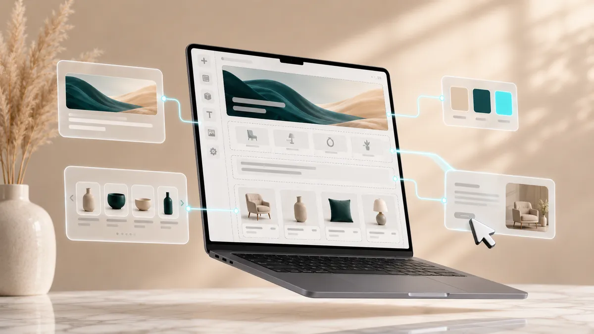 Shopware Erlebniswelten-Editor: Eine Startseite wird per Drag-and-drop aus Banner, Kategorien und Produkt-Slider zusammengebaut
