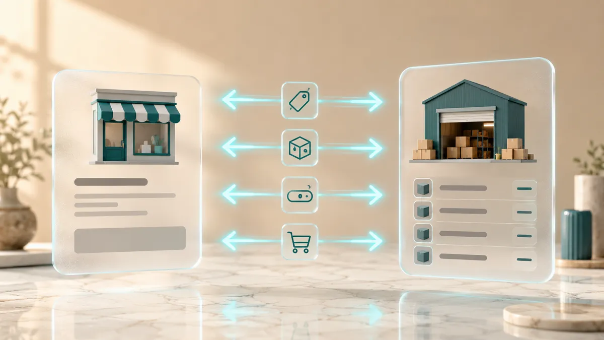 Shopware ERP-Anbindung: Onlineshop und Warenwirtschaft tauschen über Pfeile automatisch Artikel, Bestände, Preise und Bestellungen aus