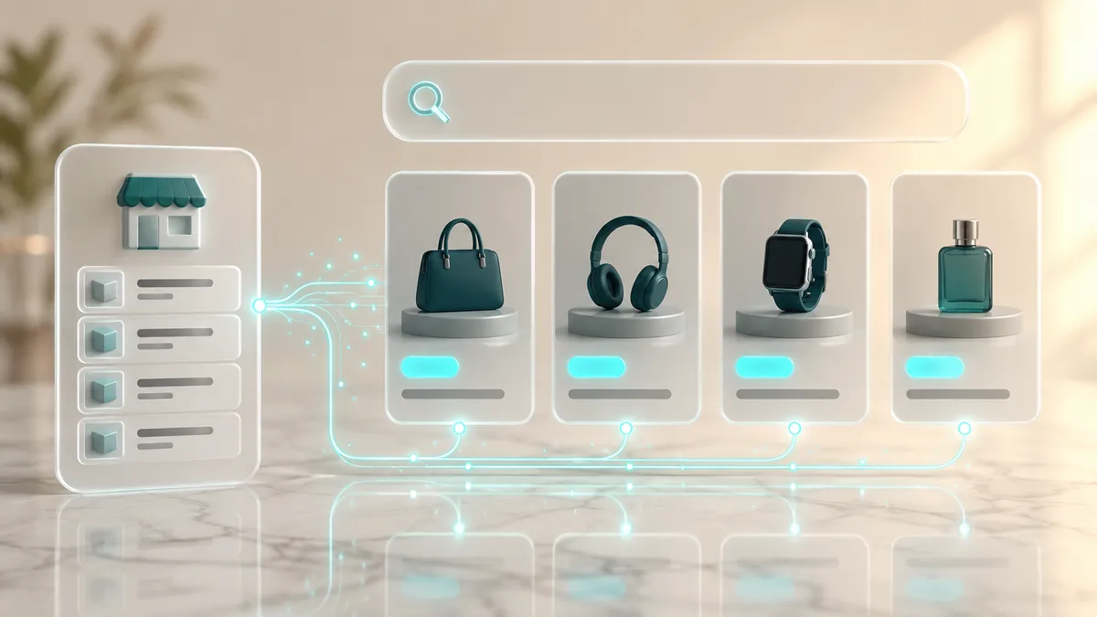 Produkt-Feed aus Shopware fließt in ein Google-Shopping-Suchergebnis mit Produktkacheln samt Bild und Preis