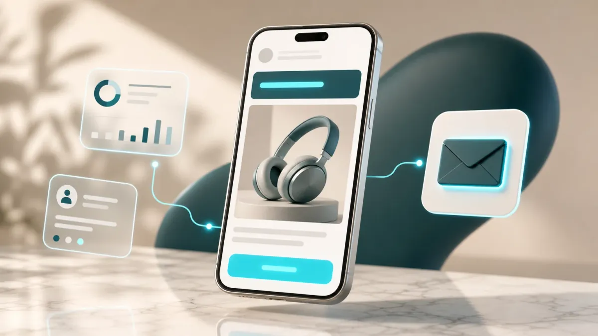 Newsletter auf einem Smartphone: klare Betreffzeile, großes Produktbild, kurzer Text und ein auffälliger Call-to-Action-Knopf