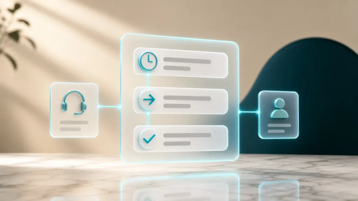 3D-Illustration von drei leuchtenden Status-Icons fuer ein Support-Ticket-System