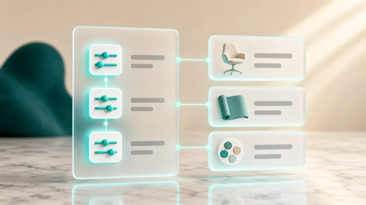 3D-Illustration dreier leuchtender Schieberegler-Icons uebereinander auf einer Glaskarte